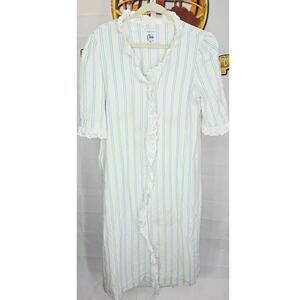 Chiha Vintage Cotton Striped Robe with Eyelet Trim - Size 1X